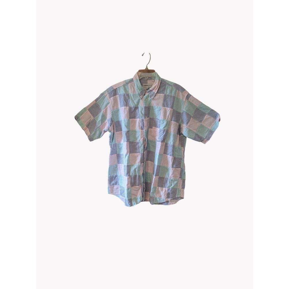 Vintage Patchwork Seersucker Shirt Pastel Button Down Cape Cod Preppy Mens XL